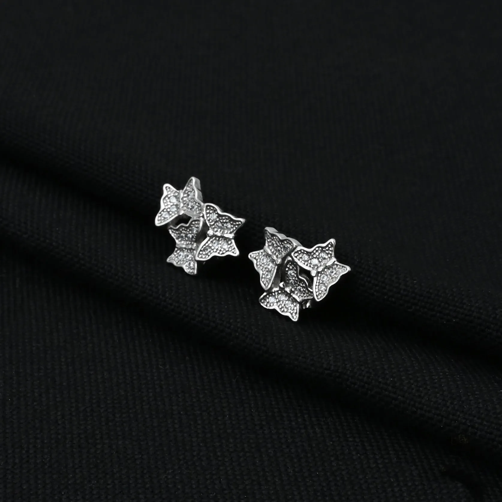 Silver "The Sparkling Butterflies" Girls Earrings