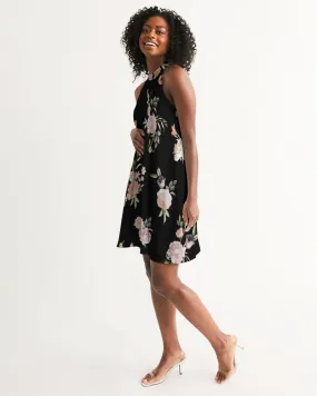 SMF Floral Pattern Feminine Halter Dress