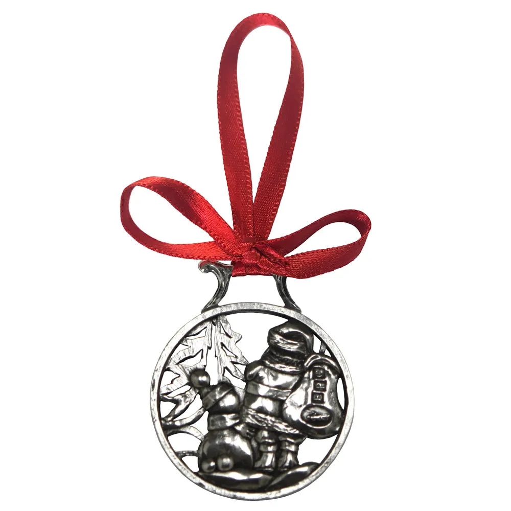 Snowman and Santa Christmas Tree Pewter Ornament Bauble Decoration