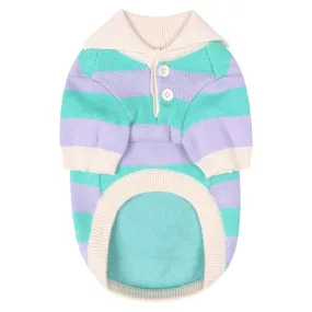 Striped Collar Knit Sweater - Purple