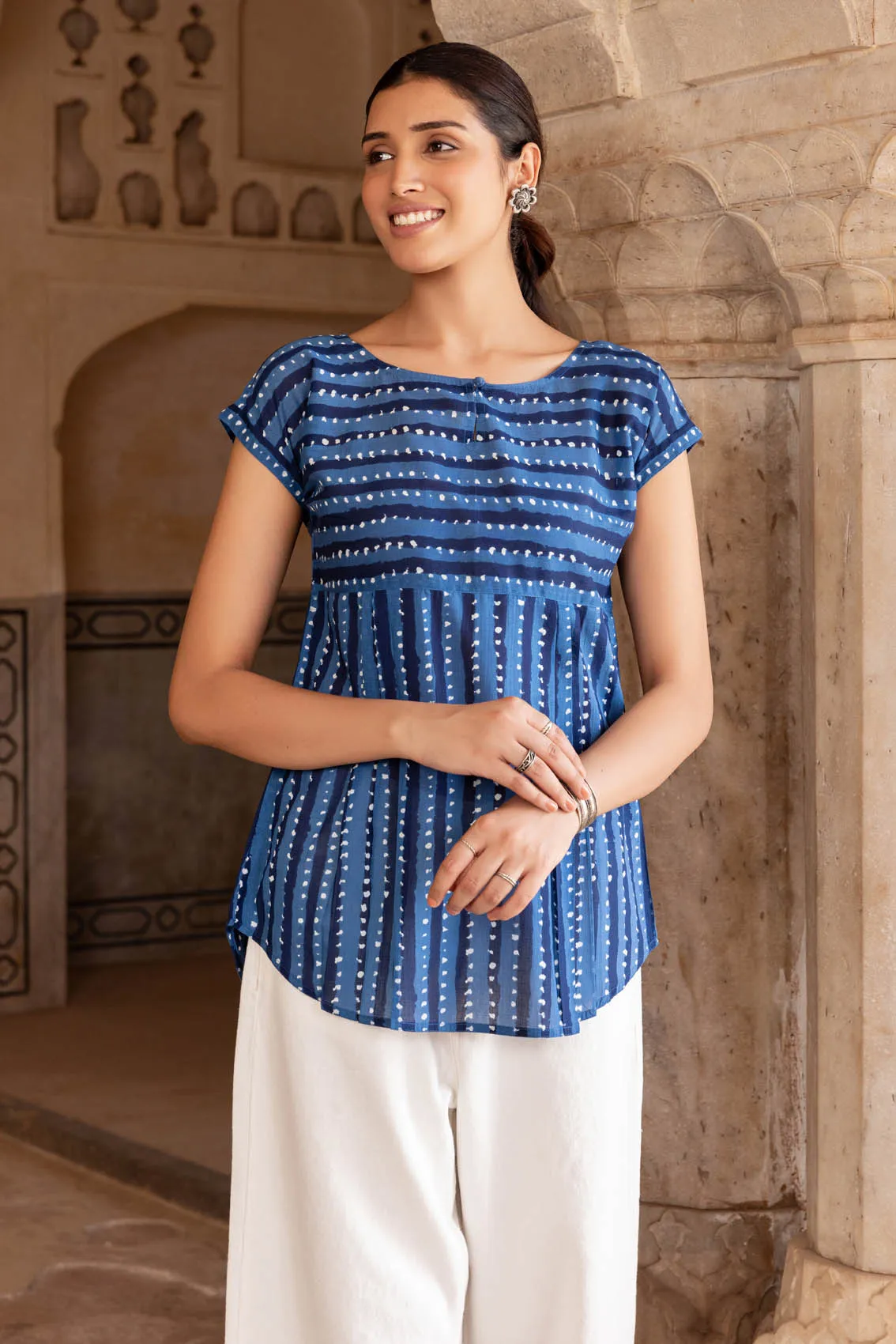 Striped Indigo Short Sleeve Top