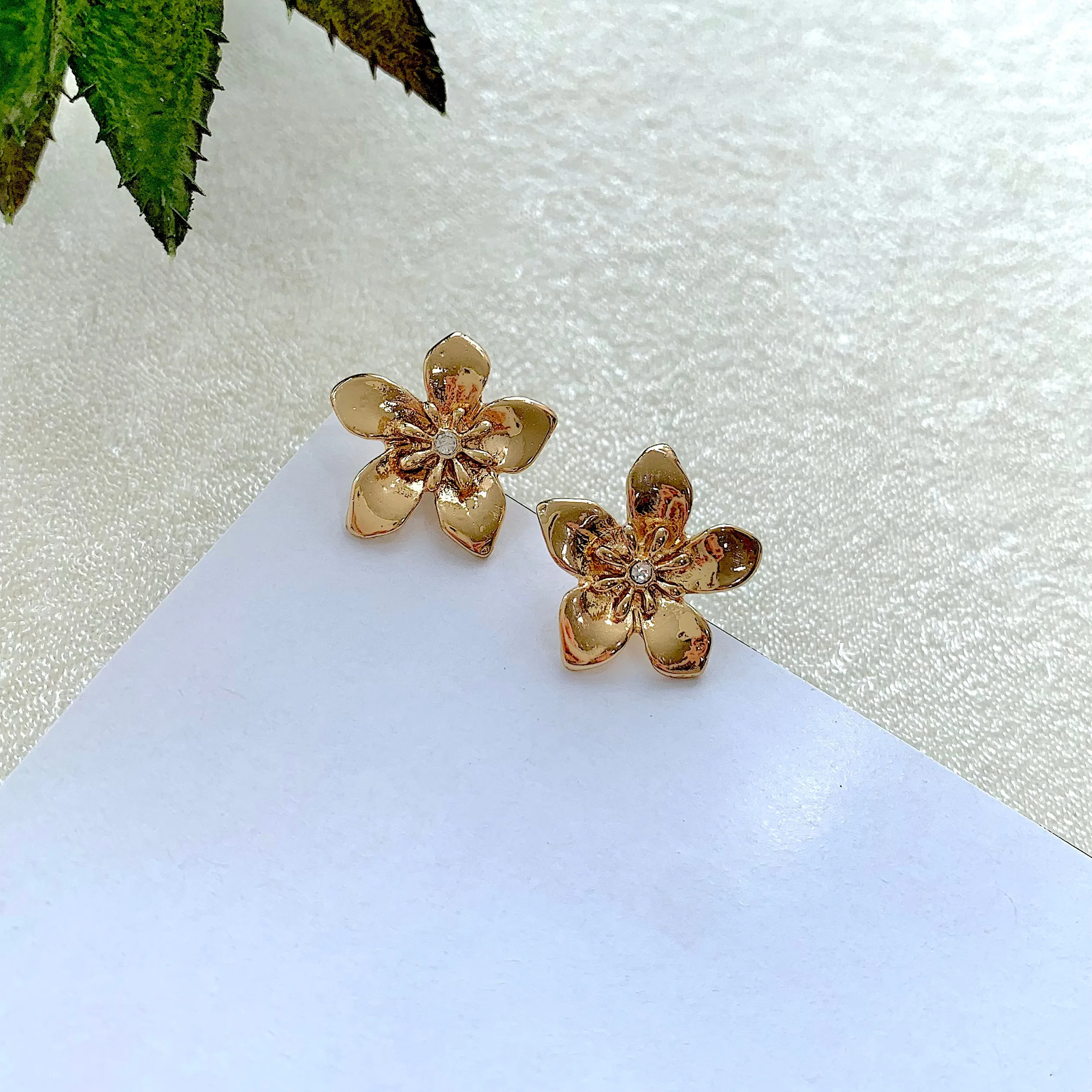 TFC Periwinkle Flower Golden Plated Stud Earrings