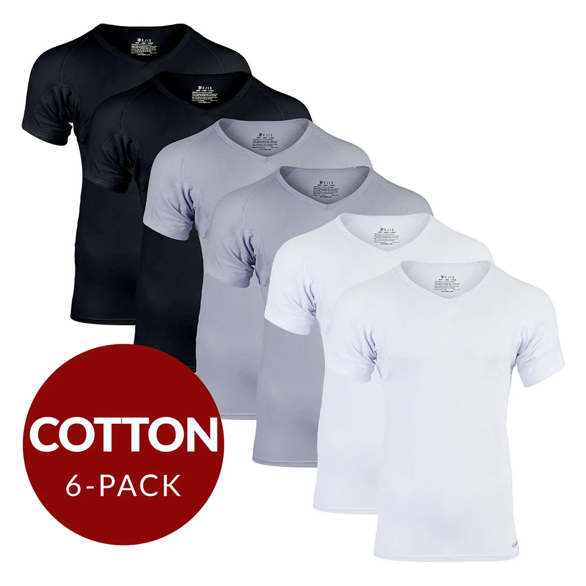 V-Neck Cotton Sweat Proof Undershirt For Men - Mix 6-Pack (2x White, Black, Grey)