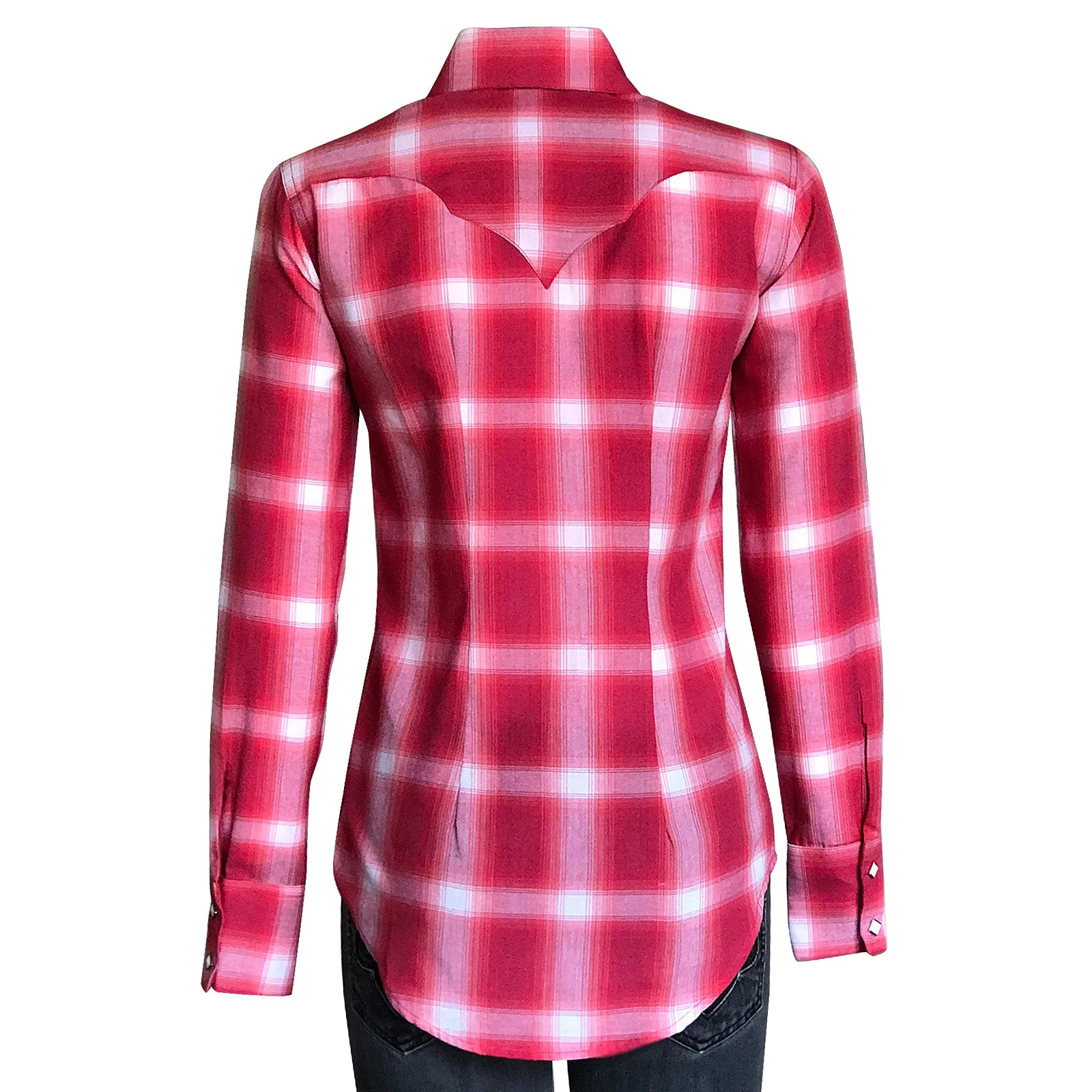 Women's Red & White Shadow Plaid Sawtooth Western Shirt