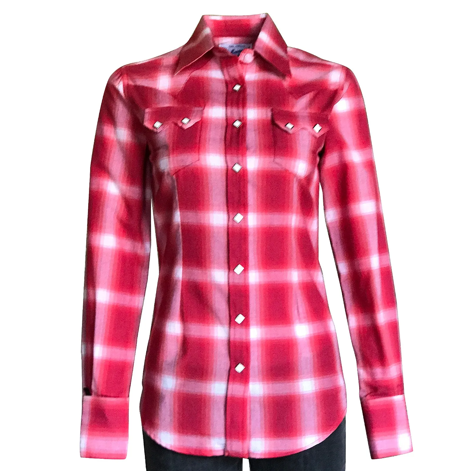 Women's Red & White Shadow Plaid Sawtooth Western Shirt