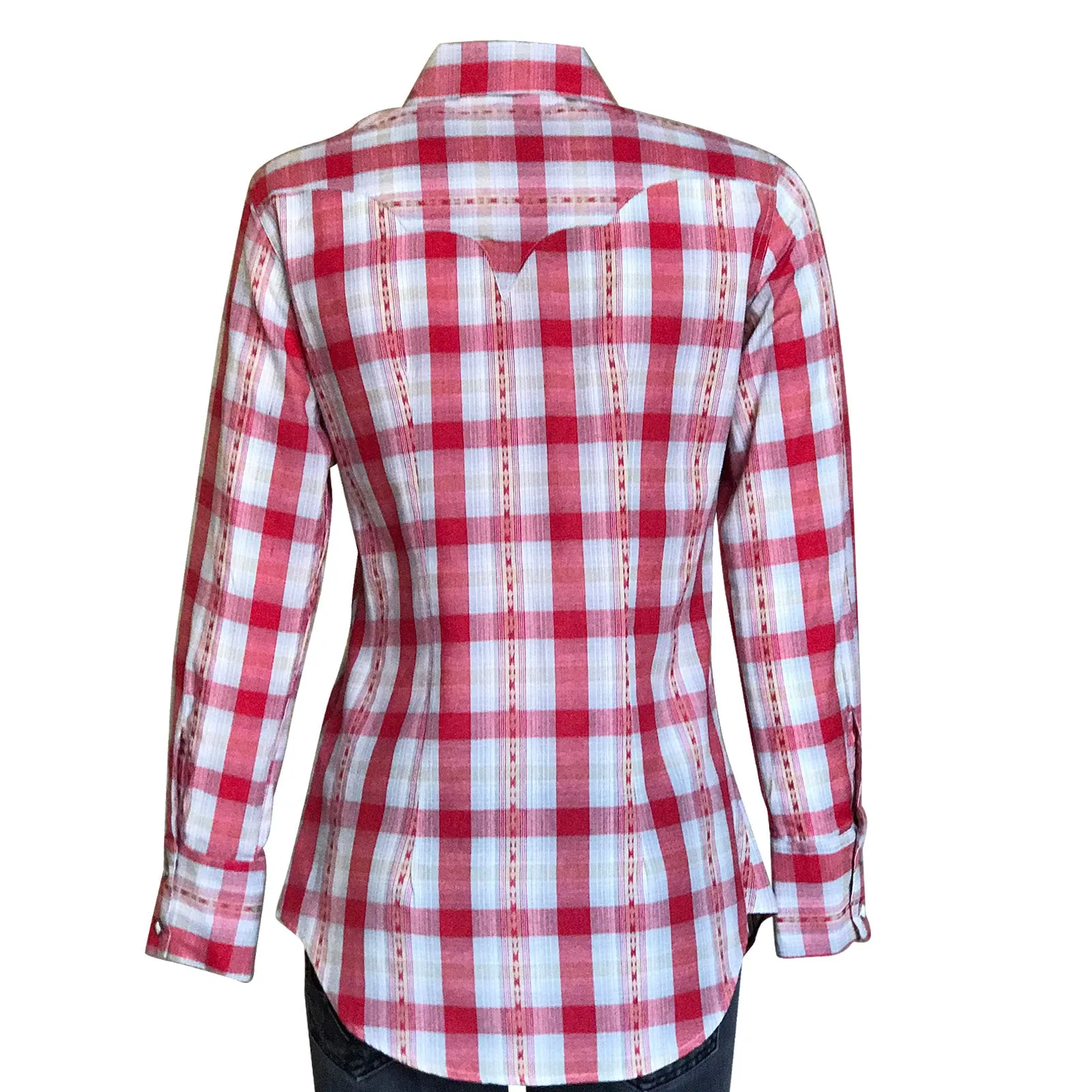 Women's Shadow Plaid Dobby Lurex Western Shirt in Red