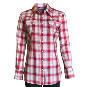 Women's Shadow Plaid Dobby Lurex Western Shirt in Red